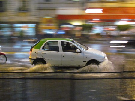 Car on flooded street